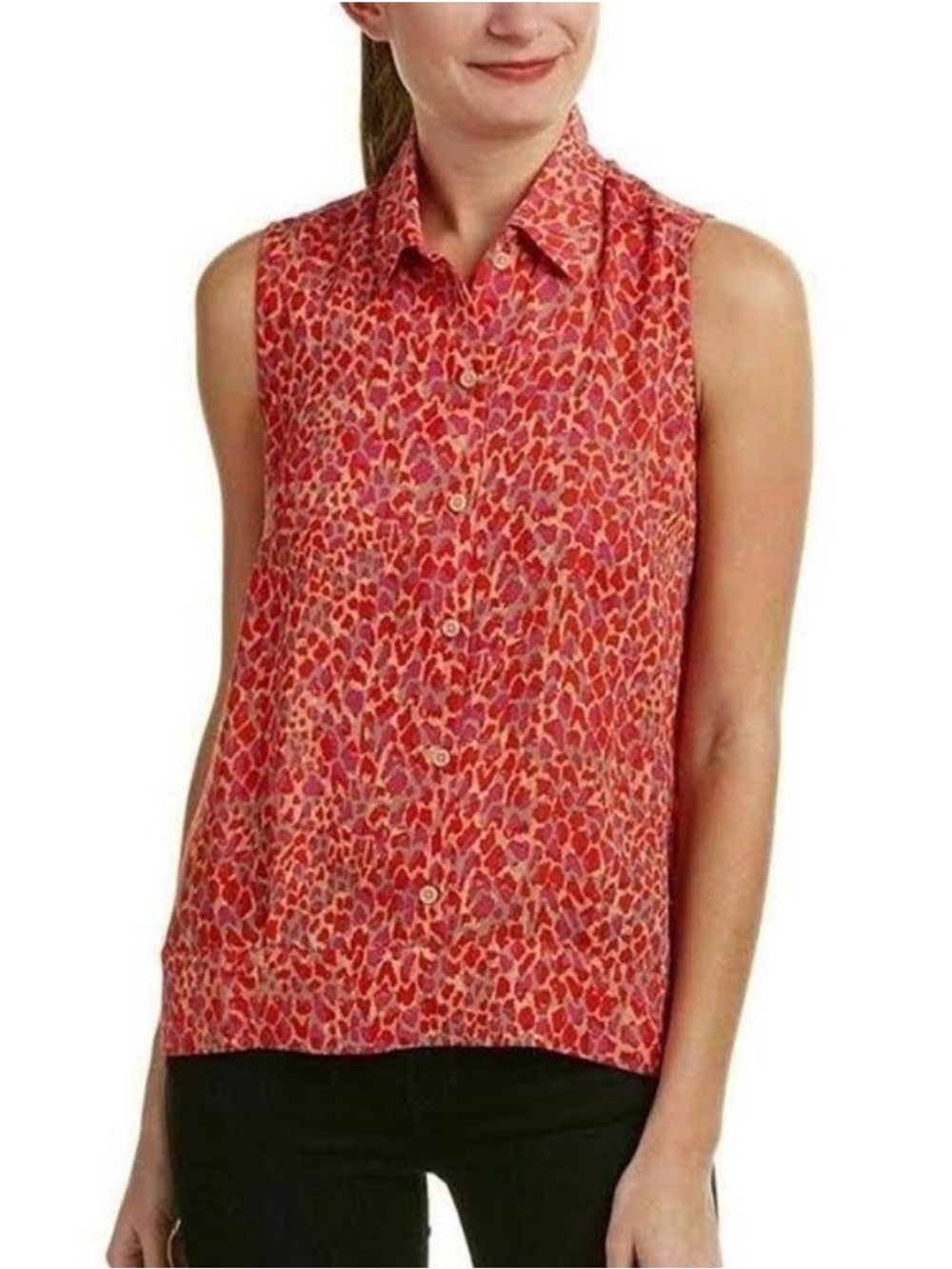 CAbi Heartbreaker Sleeveless Top Button-Up Blouse Red Leopard Print Style 3270